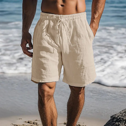 Men's Linen Look Shorts with Elasticated Waist and Pockets