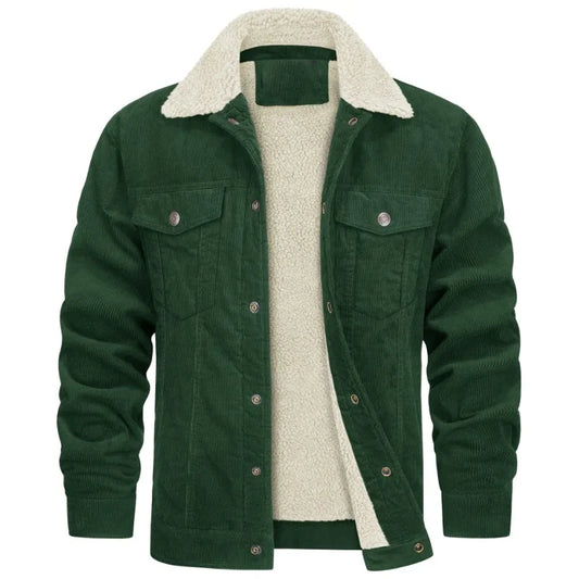 Men's Sherpa Lined Jacket – Button Front Trucker Style with Long Sleeves and Chest Pockets