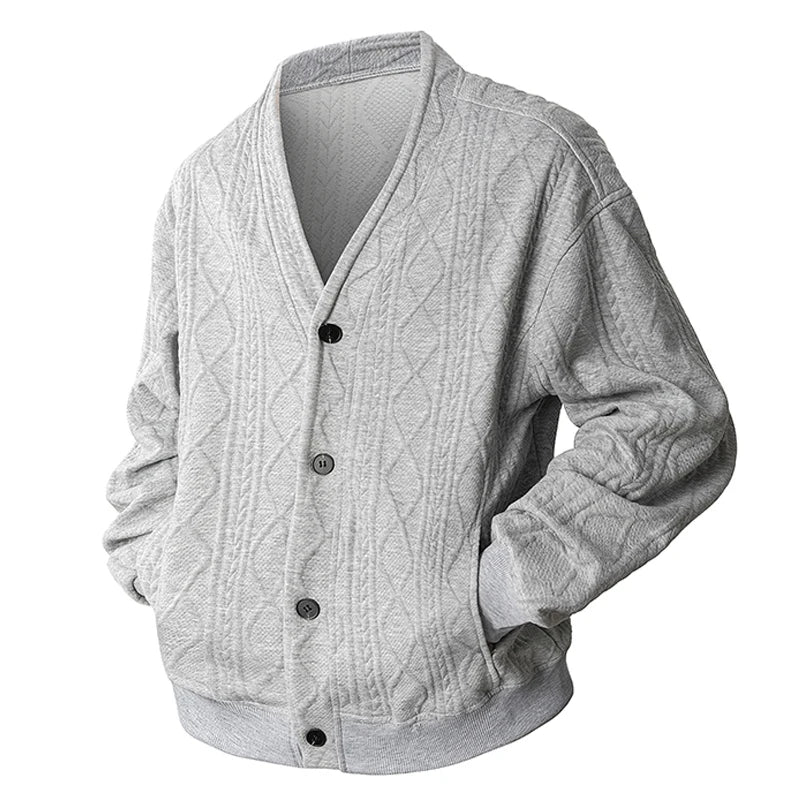 Men's Cardigan Jumper V Neck Button Front Cable Knit