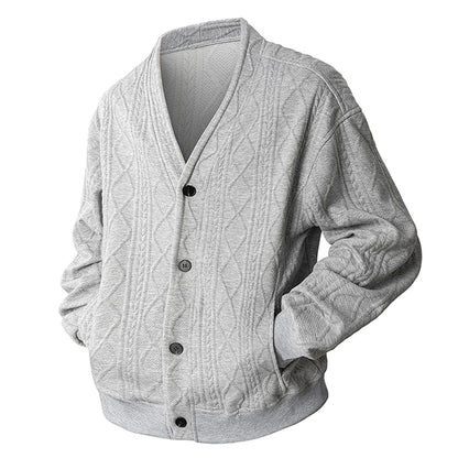 Men's Cardigan Jumper V Neck Button Front Cable Knit