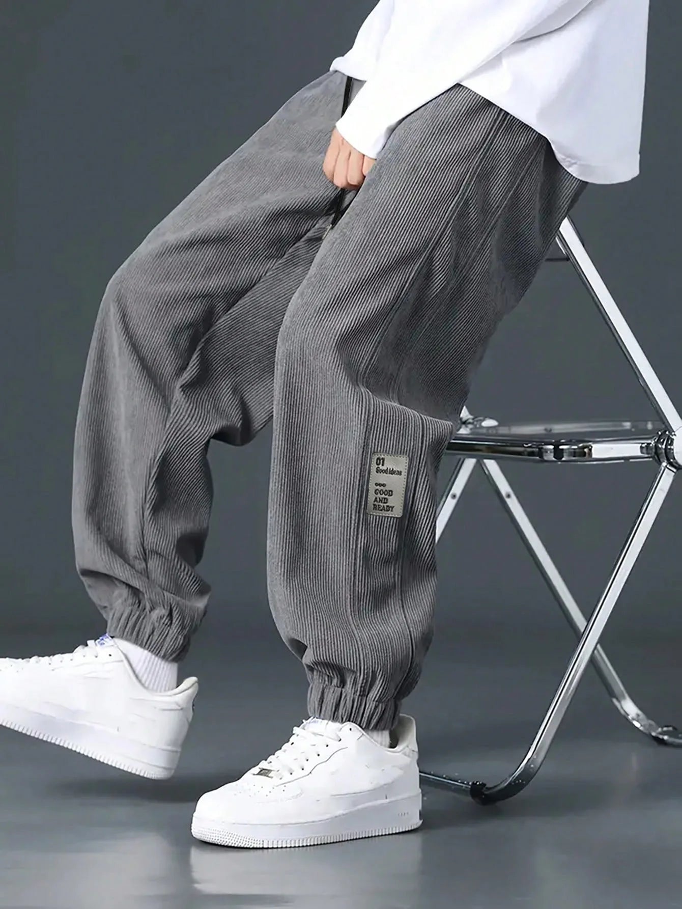 Men's Loose Fit Trousers with Elasticated Cuffed Waist