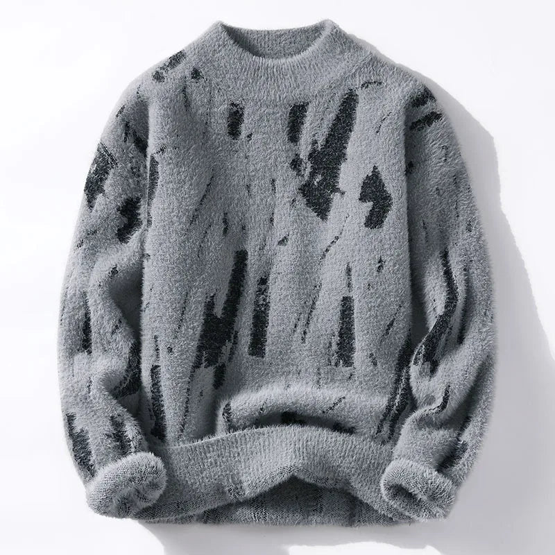 Men's Abstract Pattern Knitted Crew Neck Jumper