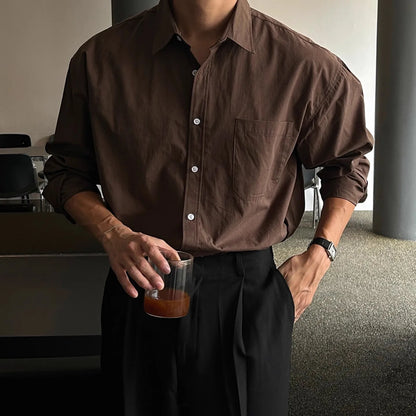 Men's Long Sleeve Button Shirt with Chest Pocket