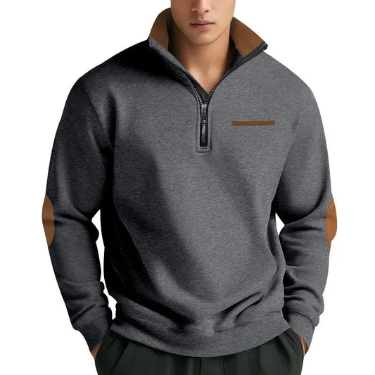 Men's Quarter Zip Jumper with High Neck and Long Sleeves – Pullover Sweatshirt
