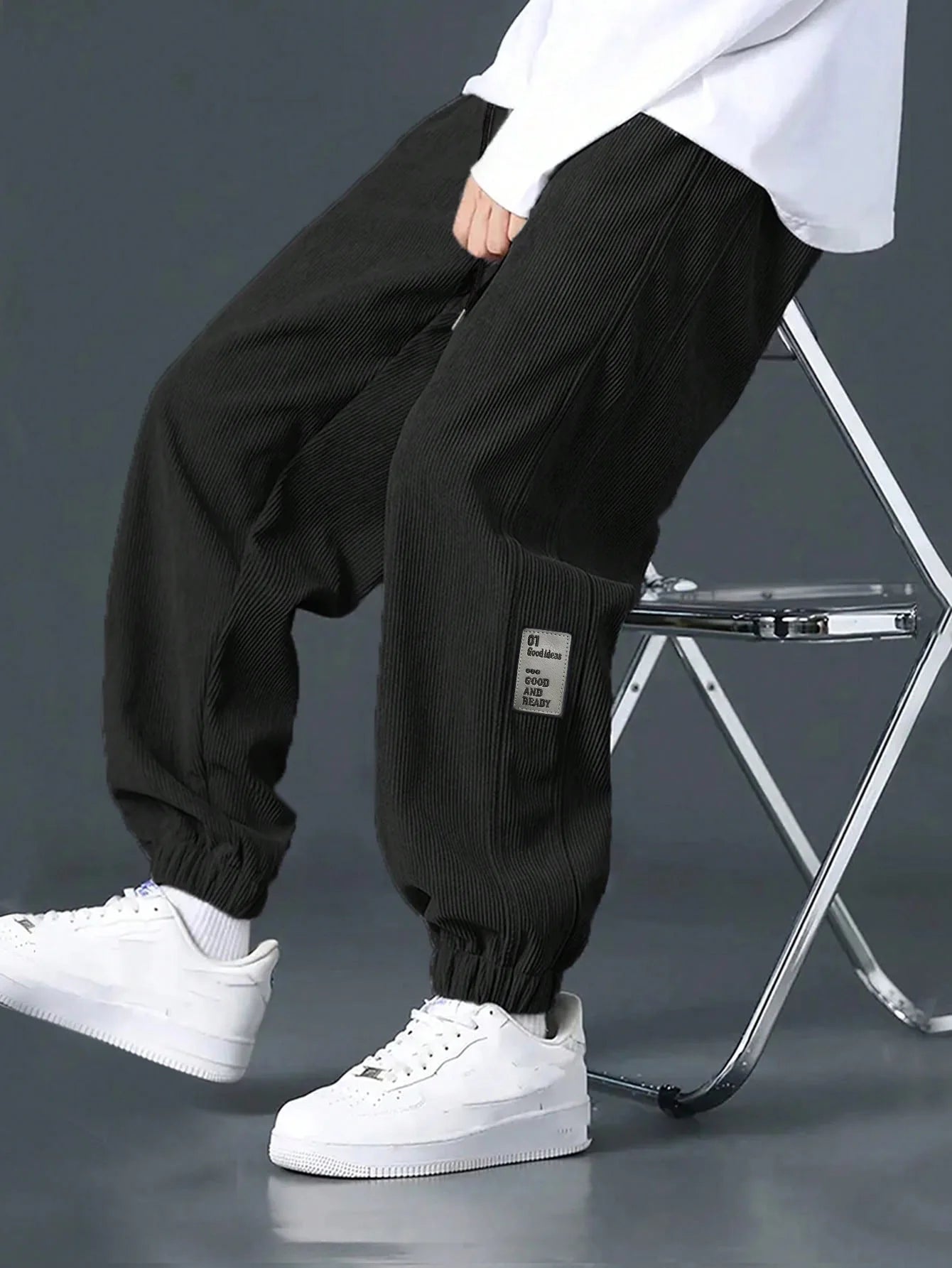 Men's Loose Fit Trousers with Elasticated Cuffed Waist