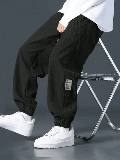 Men's Loose Fit Trousers with Elasticated Cuffed Waist