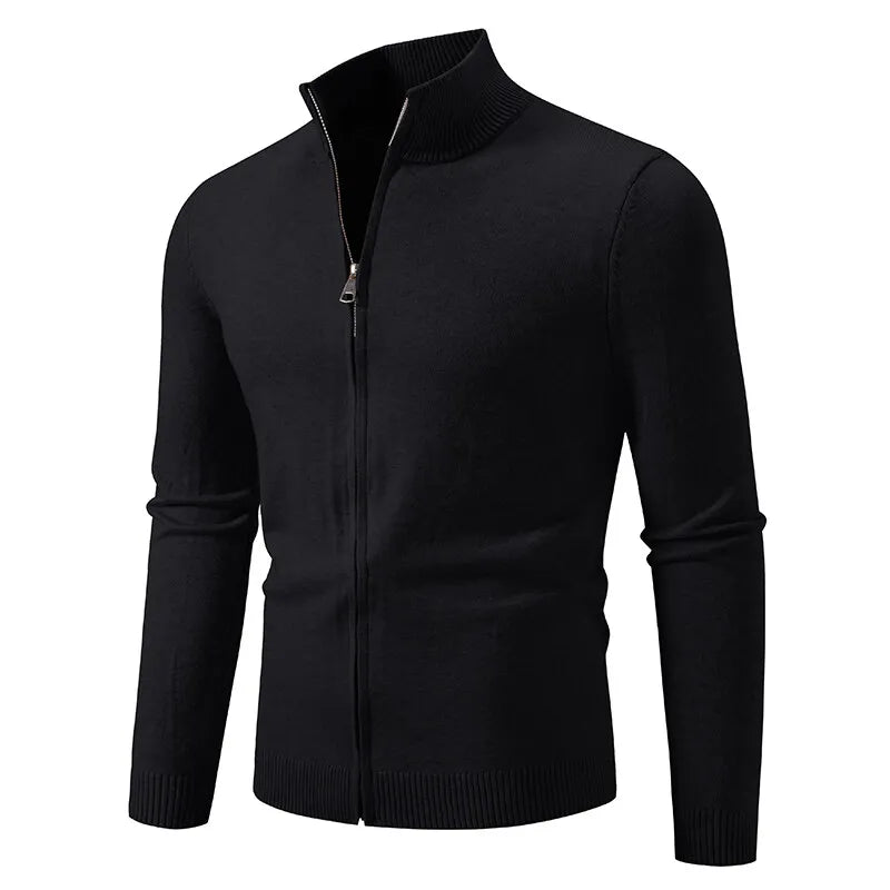 Men's Knitted Zip Up Cardigan with Stand Collar
