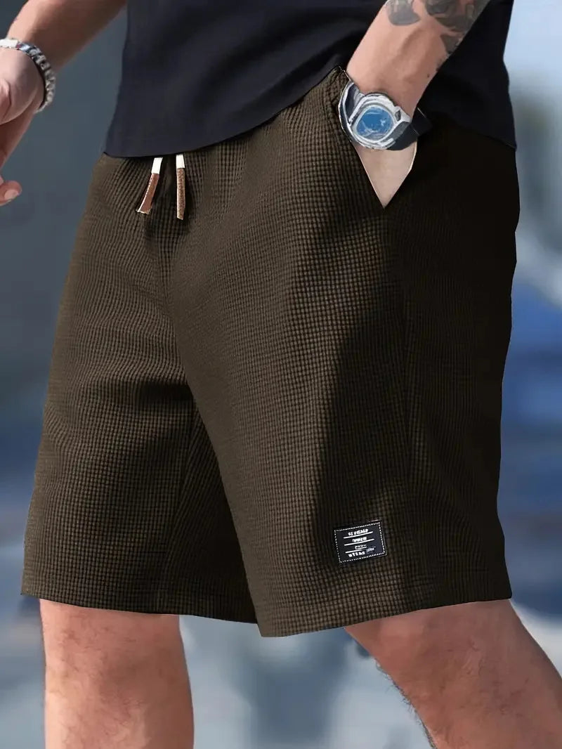 Men's Textured Shorts with Drawstring Waist and Pockets