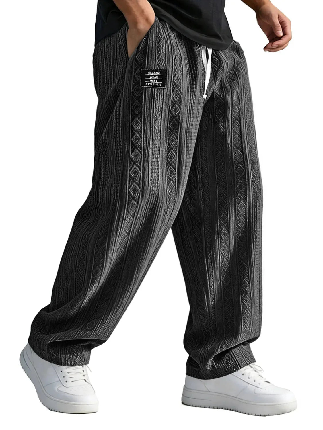 Men's Loose Fit Wide Leg Trousers with Drawstring Waist