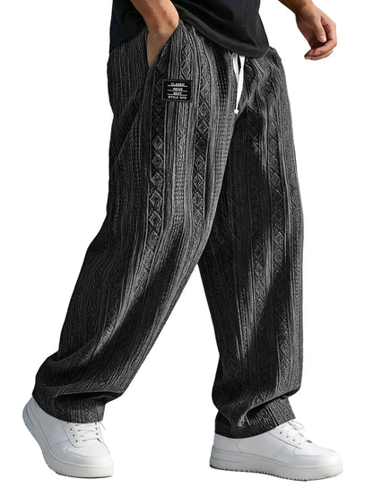 Men's Loose Fit Wide Leg Trousers with Drawstring Waist