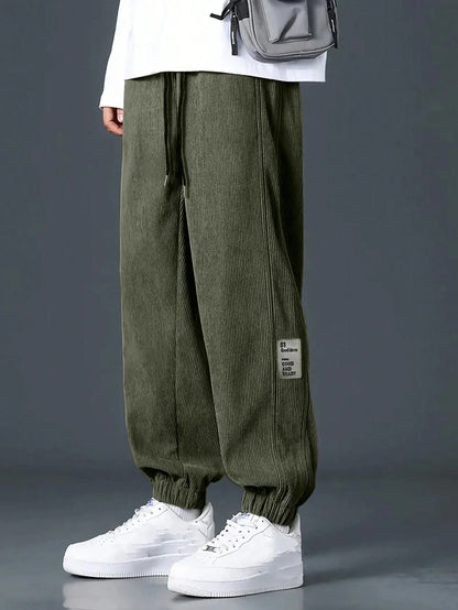 Men's Loose Fit Trousers with Elasticated Cuffed Waist