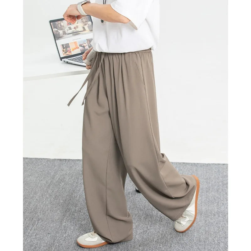 Men's Wide Leg Trousers with Drawstring Waist