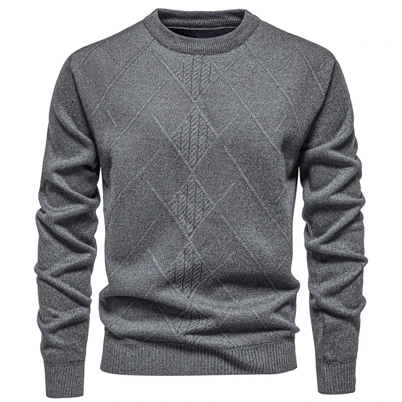 Men's Knitted Crew Neck Jumper with Diamond Pattern Detail