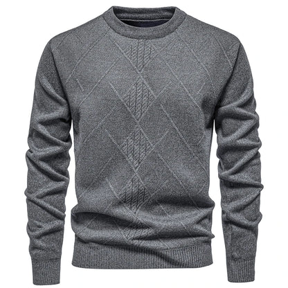 Men's Knitted Crew Neck Jumper with Diamond Pattern Detail