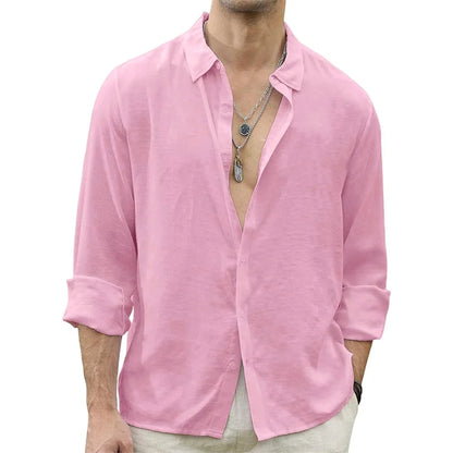 Men's Long Sleeve Casual Shirt with Open Collar