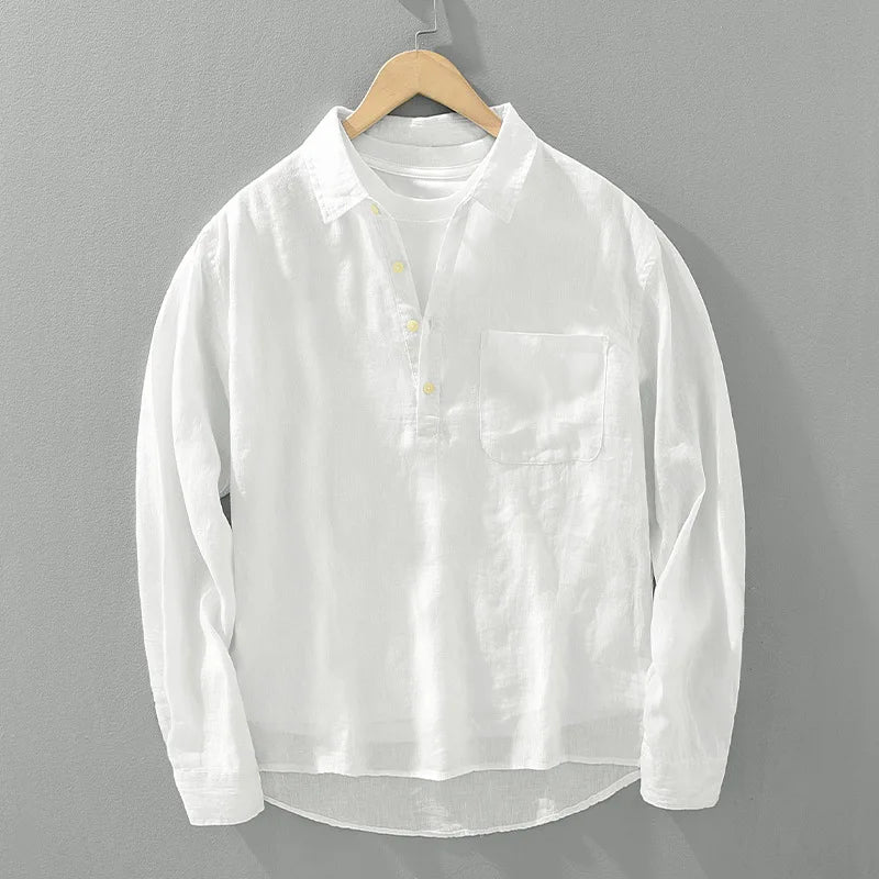 Men's Long Sleeve Shirt with Half Button Placket and Pocket