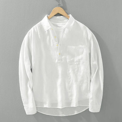 Men's Long Sleeve Shirt with Half Button Placket and Pocket