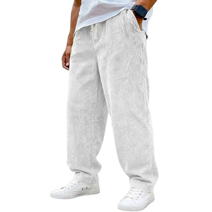 Men's Relaxed Fit Trousers with Drawstring Waist and Pockets