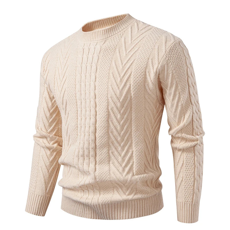 Men's Cable Knit Crew Neck Jumper with Textured Pattern