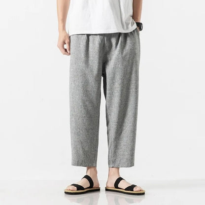 Men's Loose Fit Cropped Trousers with Drawstring Waist