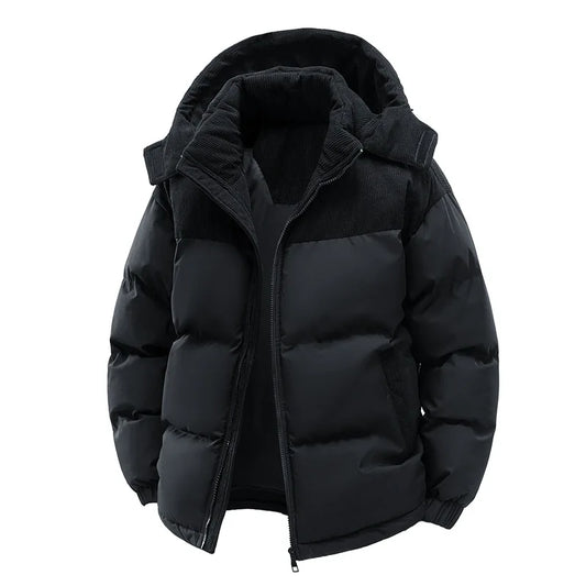 Men's Hooded Puffer Jacket – Quilted Winter Coat with Full Zip and Long Sleeves