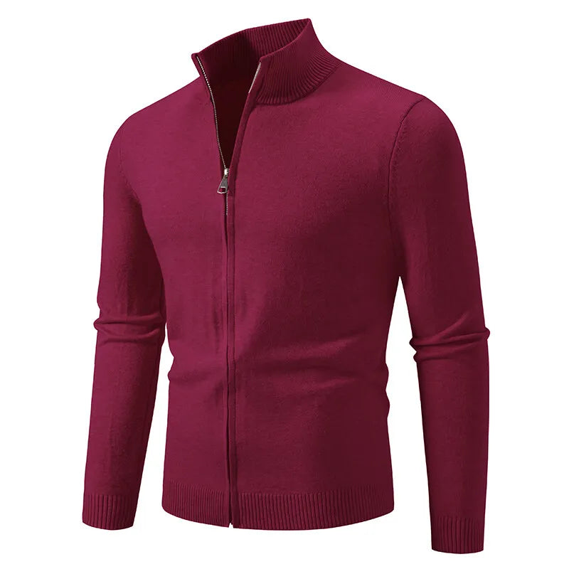 Men's Knitted Zip Up Cardigan with Stand Collar