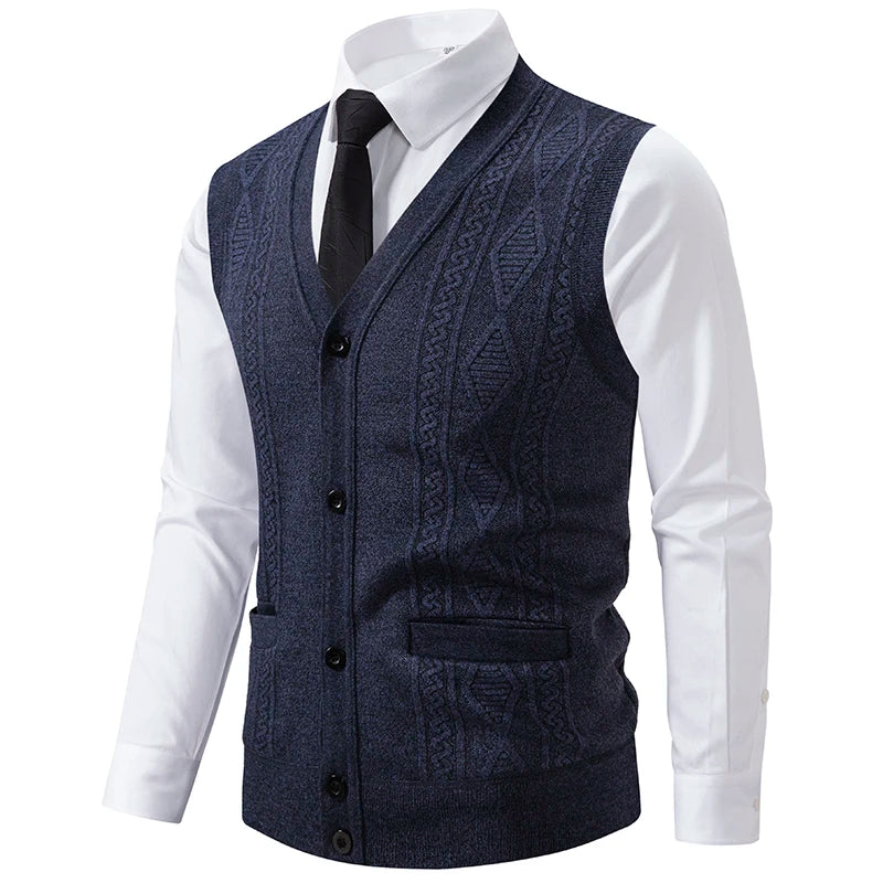 Men's Knitted Waistcoat with V Neck and Button Fastening
