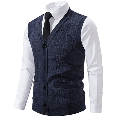 Men's Knitted Waistcoat with V Neck and Button Fastening