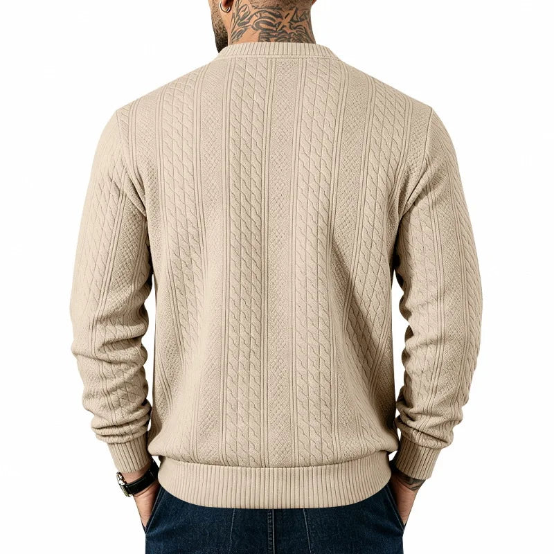Men's Cable Knit Cardigan with V-Neck and Button Front