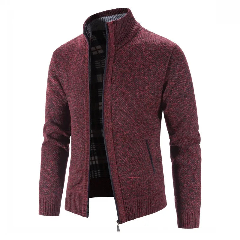 Men's Knitted Cardigan with Zip Front and High Neck