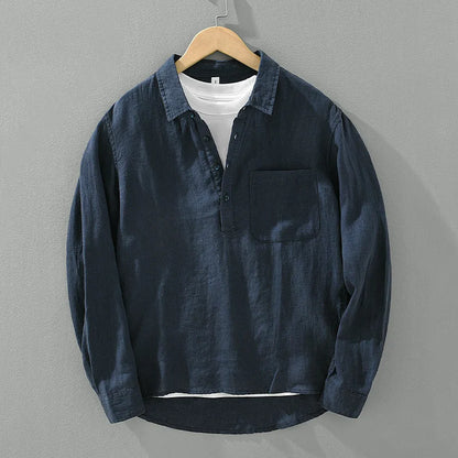 Men's Long Sleeve Shirt with Half Button Placket and Pocket