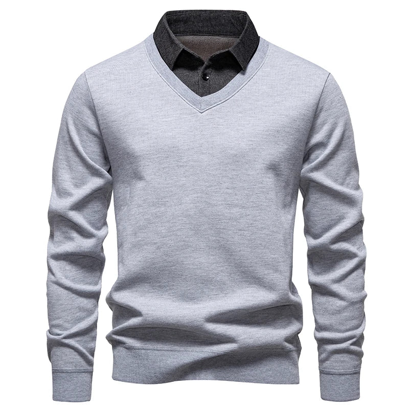 Men's V-Neck Jumper with Long Sleeves and Ribbed Trim