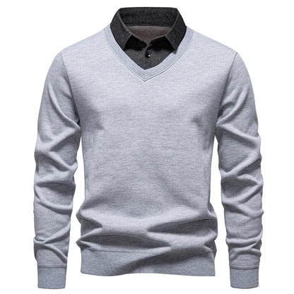 Men's V-Neck Jumper with Long Sleeves and Ribbed Trim