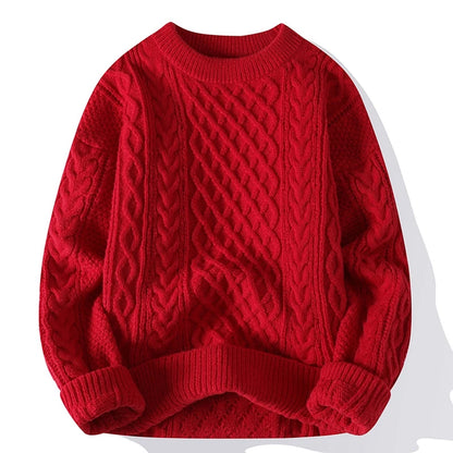 Men's Cable Knit Crew Neck Jumper with Ribbed Trims