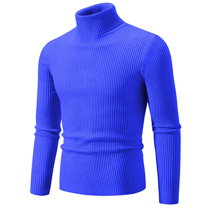 Men's Ribbed Turtleneck Jumper with Fitted Long Sleeves