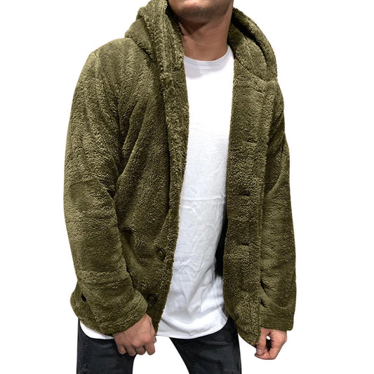 Men's Cardigan Fleece Jacket – Long Sleeve Button Front Coat with Shawl Collar
