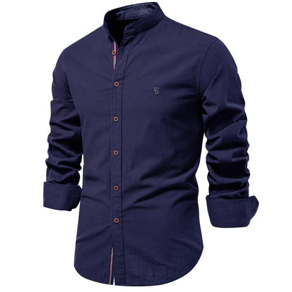 Men's Long Sleeve Grandad Collar Button Shirt