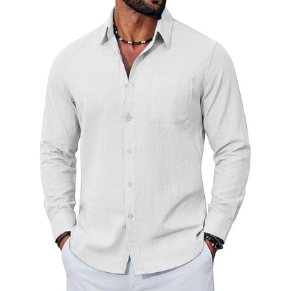 Men's Long Sleeve Open Collar Shirt with Button Front