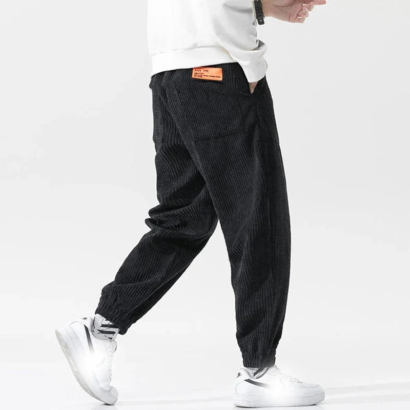 Men's Textured Trousers Relaxed Fit Drawstring Waist Joggers