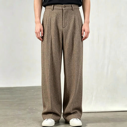 Men's Wide Leg Trousers with Pleated Front and Pockets