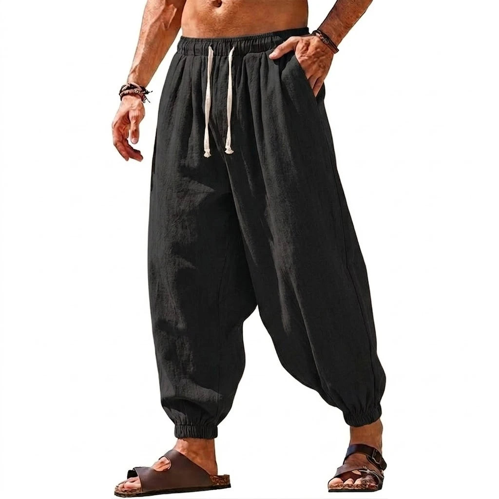Men's Harem Trousers with Drawstring Waist and Tapered Legs