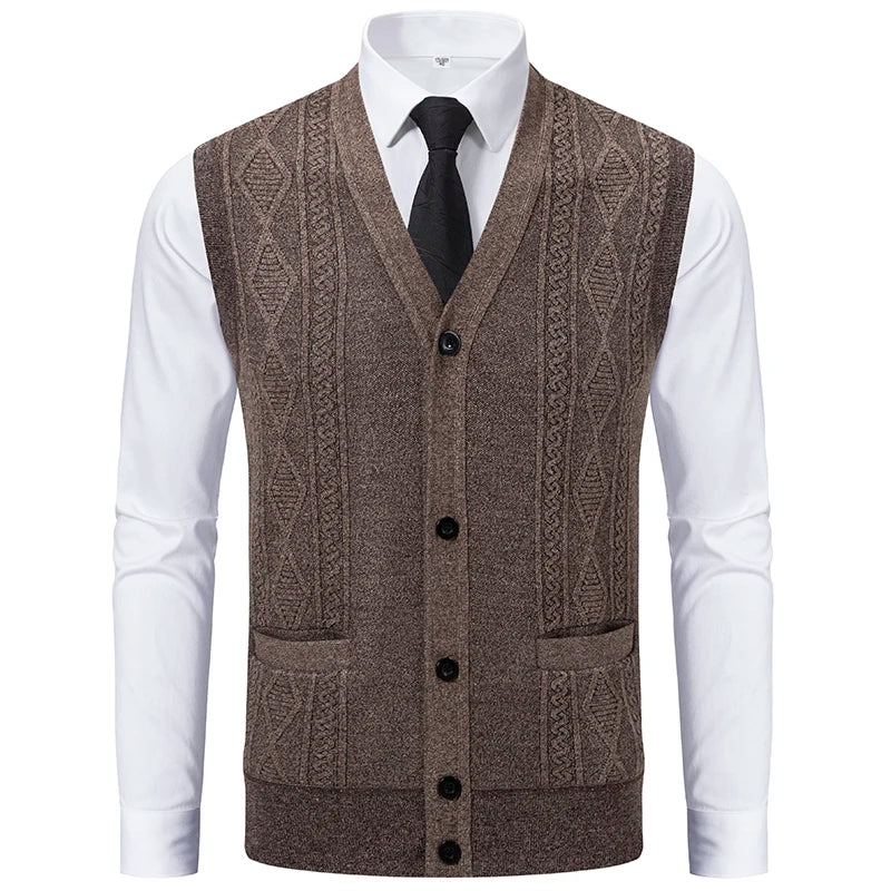 Men's Knitted Waistcoat with V Neck and Button Fastening