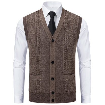 Men's Knitted Waistcoat with V Neck and Button Fastening