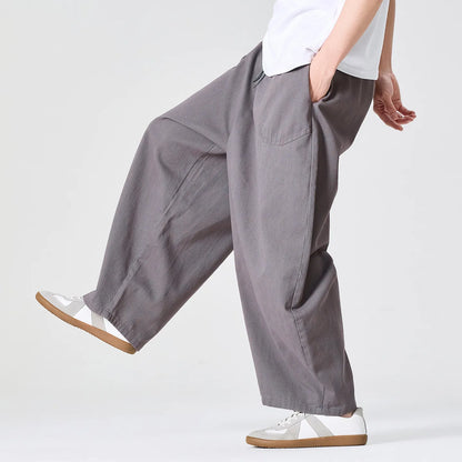 Men's Loose Fit Wide Leg Trousers with Elastic Waist