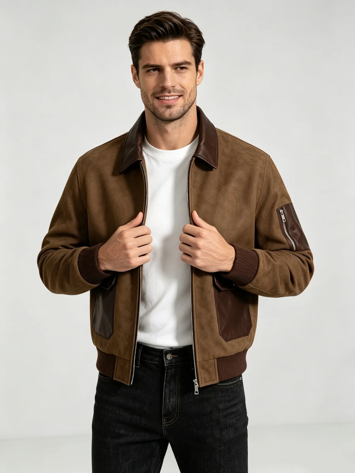 Men's Bomber Jacket – Zip Front Long Sleeve Jacket with Ribbed Cuffs and Pockets