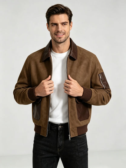 Men's Bomber Jacket – Zip Front Long Sleeve Jacket with Ribbed Cuffs and Pockets