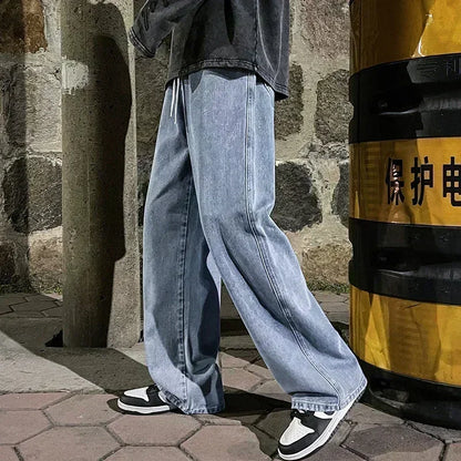 Men's Baggy Wide Leg Jeans with Drawstring Waist