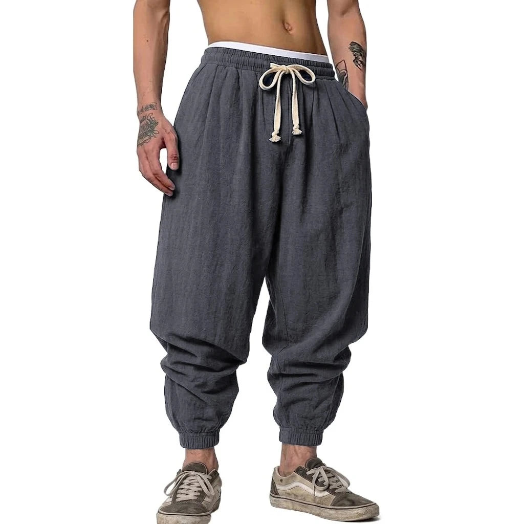 Men's Harem Joggers with Drawstring Waist and Cuffed Legs