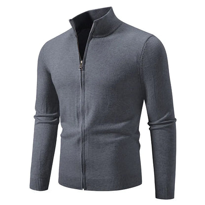 Men's Knitted Zip Up Cardigan with Stand Collar