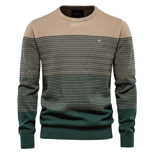 Men's Knitted Crew Neck Sweater – Striped Long Sleeve Jumper Pullover